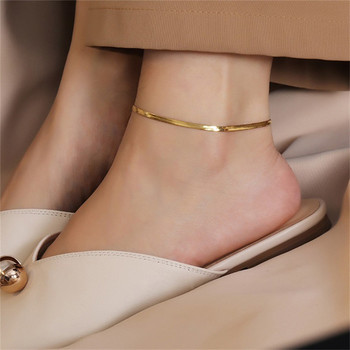 Blade Snake Chain Anklet за жени Широчина 3/4/5 mm златен цвят Гривна за крака на крака Верига от неръждаема стомана Плажни аксесоари Бижута