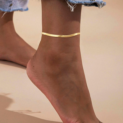 Blade Snake Chain Anklet за жени Широчина 3/4/5 mm златен цвят Гривна за крака на крака Верига от неръждаема стомана Плажни аксесоари Бижута