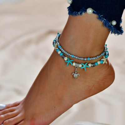 Νέο κοχύλι Starfish Anklets for The Leg Handmade Bohemian Foot Chain Κοσμήματα καλοκαιρινά αξεσουάρ για παραλία