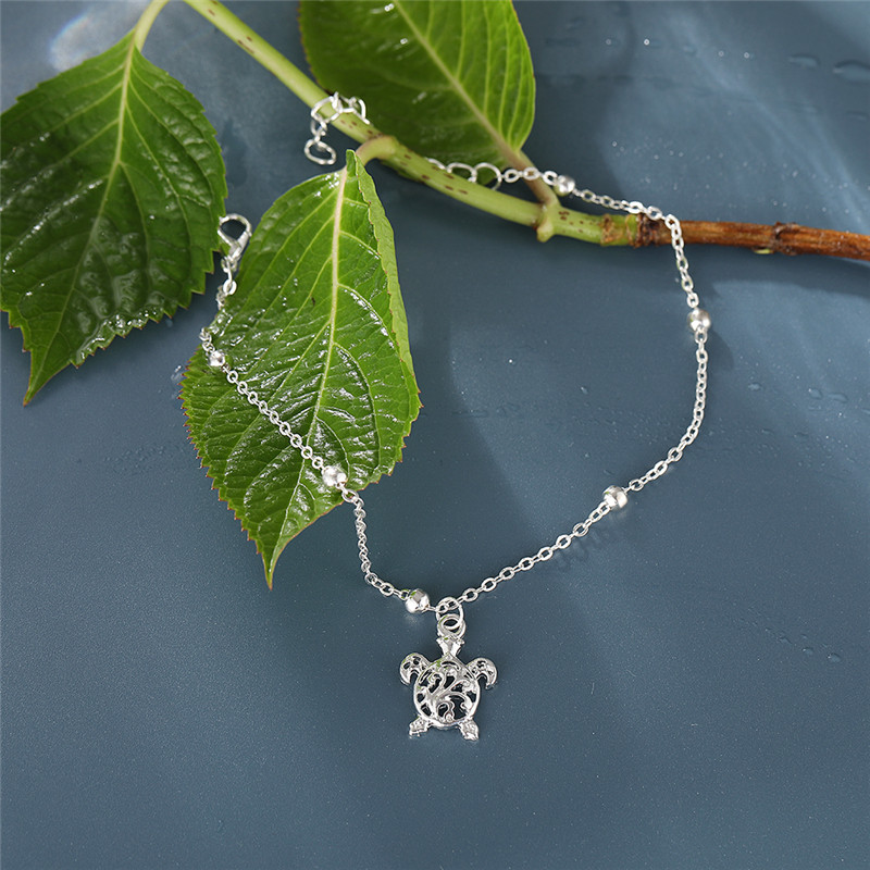 Βραχιόλι 17 χιλιομέτρων καλοκαιρινής παραλίας ασημί χρώματος σε σχήμα χελώνας για γυναίκες Βραχιόλι με χάντρες στα πόδια στο πόδι