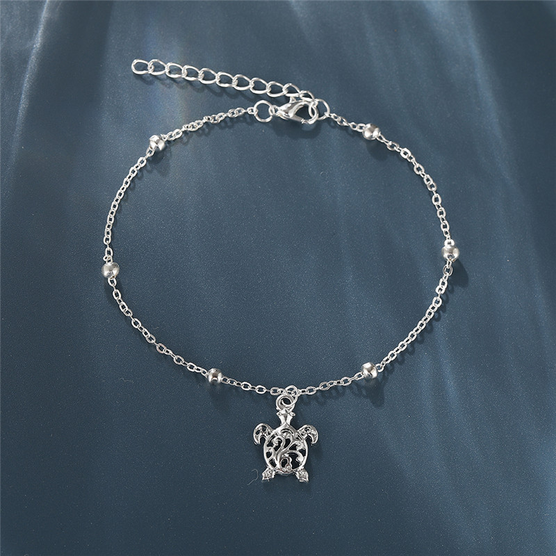 Βραχιόλι 17 χιλιομέτρων καλοκαιρινής παραλίας ασημί χρώματος σε σχήμα χελώνας για γυναίκες Βραχιόλι με χάντρες στα πόδια στο πόδι