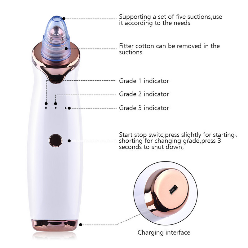 Facial Remover Electric Acne Cleaner Blackhead Black Point Vacuum Cleaner Εργαλείο καθαρισμού πόρων μαύρων κηλίδων Μηχάνημα καθαρισμού πόρων