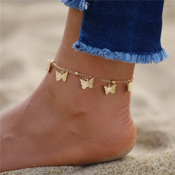 Μποέμικο Χρυσό Ασημί Χρώμα Πεταλούδα Γυναικεία Μόδα Χάντρες Αστραγάλος Καλοκαίρι Παραλία Βραχιόλι Αστραγάλου Κόσμημα με αλυσίδα ποδιών