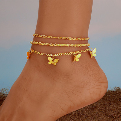 Bohemia Butterfly Chain Glezens for Women Модерни аксесоари за крака Летни боси плажни глезени Гривна на крака Крак Бижута Подарък