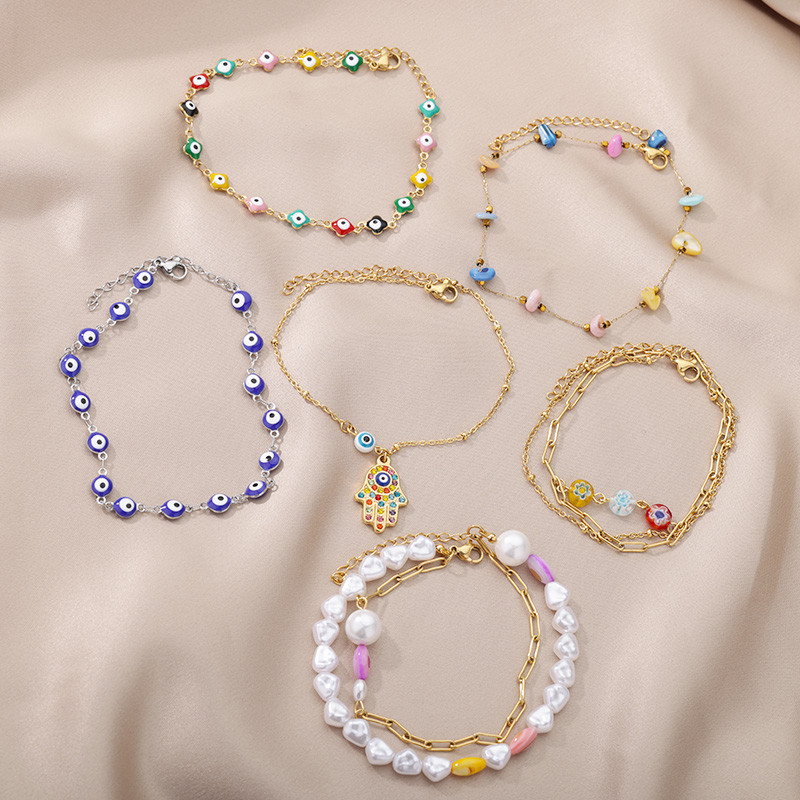 Βραχιόλι Bohemian Beads για γυναίκες από ανοξείδωτο ατσάλι Μπλε μπρασελέ με αλυσίδα ποδιών με ποδαράκια βραχιόλι Καλοκαιρινό δώρο κοσμήματα παραλίας