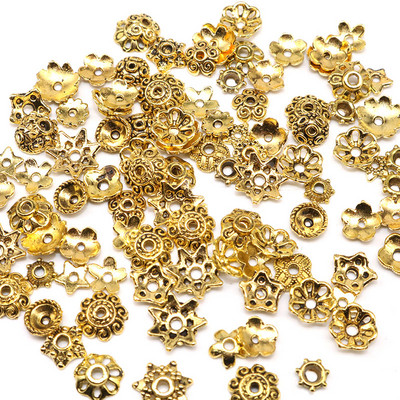 100/200 tk Väike segasuurus Tiibeti antiikhõbedavärvilised helmed mütsid, lillehelmeste mütsid, näputöö isetegemise tarvikud otsakatted