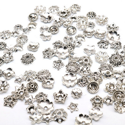 100/200 tk Väike segasuurus Tiibeti antiikhõbedavärvilised helmed mütsid, lillehelmeste mütsid, näputöö isetegemise tarvikud otsakatted