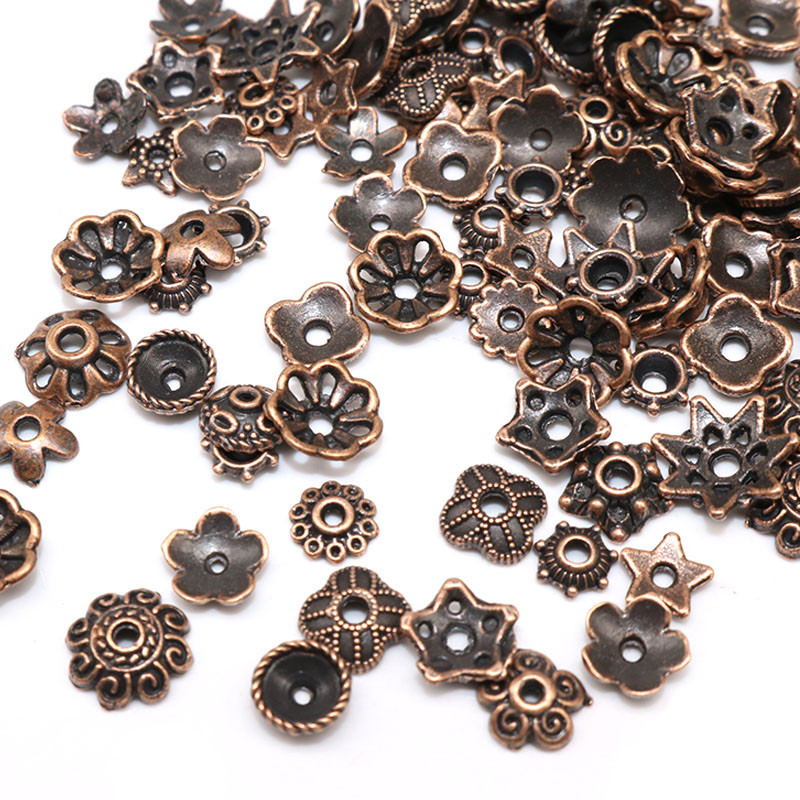 100/200 tk Väike segasuurus Tiibeti antiikhõbedavärvilised helmed mütsid, lillehelmeste mütsid, näputöö isetegemise tarvikud otsakatted