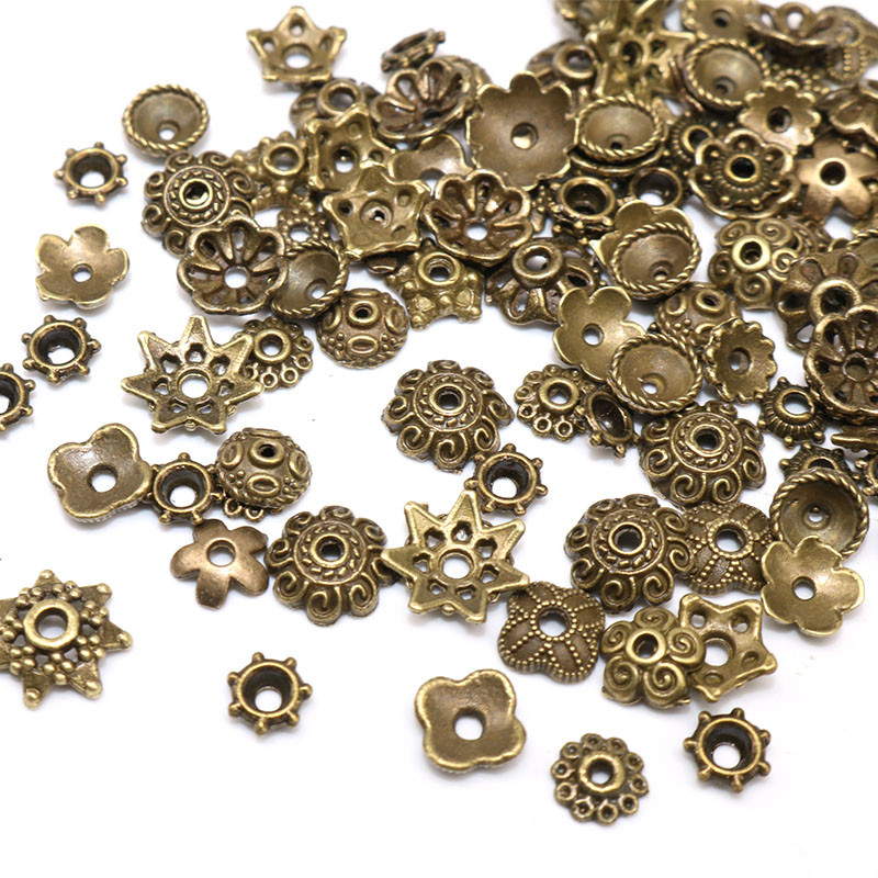 100/200 tk Väike segasuurus Tiibeti antiikhõbedavärvilised helmed mütsid, lillehelmeste mütsid, näputöö isetegemise tarvikud otsakatted