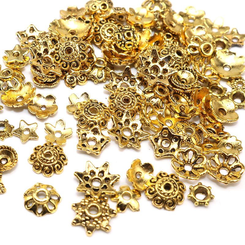 100/200 tk Väike segasuurus Tiibeti antiikhõbedavärvilised helmed mütsid, lillehelmeste mütsid, näputöö isetegemise tarvikud otsakatted