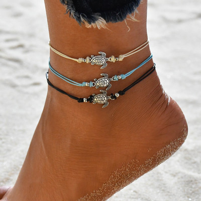 Modyle Summer Beach Turtle Shaped Charm Rope String Anklets For Women Ankle Bracelet Woman Sandals On the Leg Chain Foot Jewelry