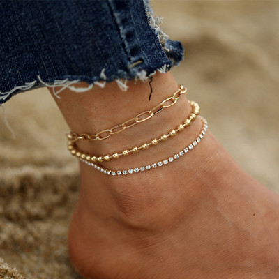 Bohemia Crystal Chain Anklets για Γυναικεία Αξεσουάρ Ποδιών Καλοκαιρινή παραλία Barefoot Sindals Βραχιόλι στον αστράγαλο στο πόδι Γυναικεία κοσμήματα