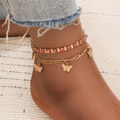 Bohemia Crystal Chain Anklets για Γυναικεία Αξεσουάρ Ποδιών Καλοκαιρινή παραλία Barefoot Sindals Βραχιόλι στον αστράγαλο στο πόδι Γυναικεία κοσμήματα