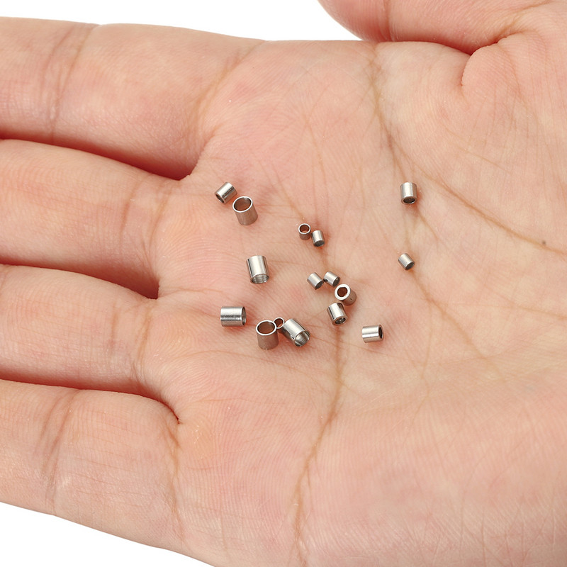 150/παρτίδα 1,5 2,0 2,5 χιλιοστά από ανοξείδωτο ατσάλι Σωλήνας Crimp End Beads Stopper Spacer Bead for DIY Jewelry Making Lacklace Findings Supplies