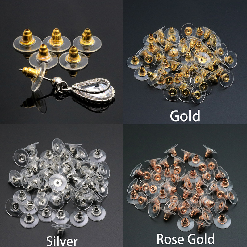 10/50/100tk Kõrvarõngahoidjad Korgid Pehme mutter Silikoonkummist kõrvarõnga seljatoed Metallist kõrvatroppide tarvikud ehete jaoks isetegemise tarvikud