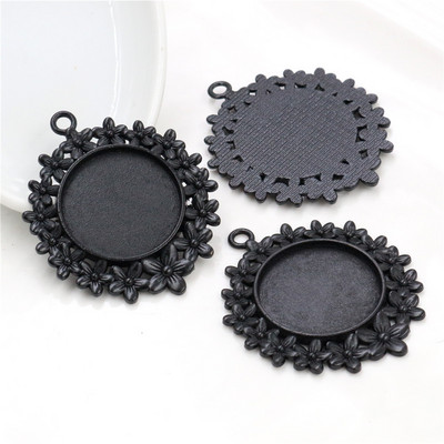 5 tk 25 mm sisemõõt antiikne hõbedaga kaetud pronksi ja mustade lilledega stiilis kabošoni alus, seade amulettide ripats