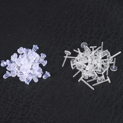 200 tk/partii silikoonist plastist kõrvarõngad tühjad nööpnõelad, nööpnõelad, pisikesed peajäljed. DIY kõrvarõngad seljatoed korgid ehete valmistamise tarvikud