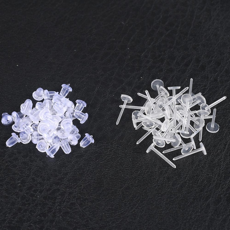 200 tk/partii silikoonist plastist kõrvarõngad tühjad nööpnõelad, nööpnõelad, pisikesed peajäljed. DIY kõrvarõngad seljatoed korgid ehete valmistamise tarvikud