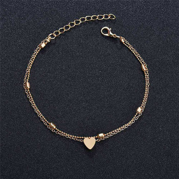 Modyle Simple Heart Злато Сребърен цвят глезени за жени Link Chain Beads Гривна за глезена на крака Плаж Ваканционни крака Бижута