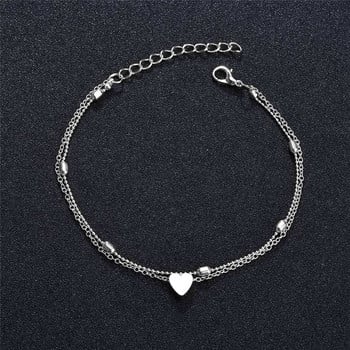 Modyle Simple Heart Злато Сребърен цвят глезени за жени Link Chain Beads Гривна за глезена на крака Плаж Ваканционни крака Бижута