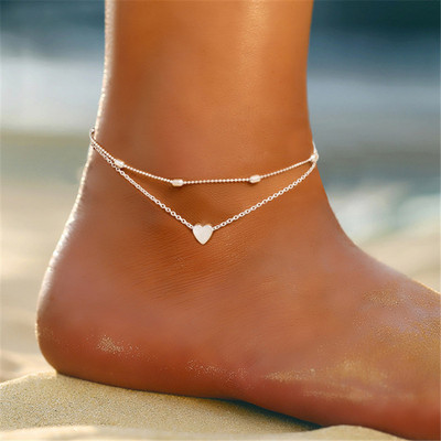 Βραχιόλι Modyle Simple Heart Χρυσό Ασημί Χρώμα Γυναικείες Χάντρες Βραχιόλι ποδιών με Link Chain on Leg Beach Holiday Foot Jewelry