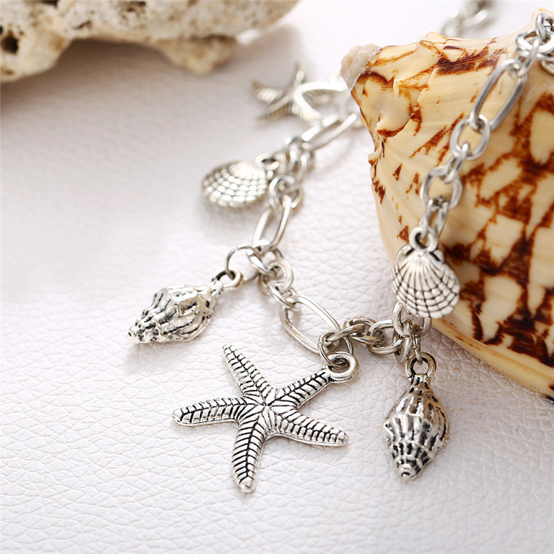 Vintage nyári tengeri csillag boka karkötők nőknek ezüst színű kagylók kagylóbűbáj Boho boholánc a lábon mezítlábas ékszerek