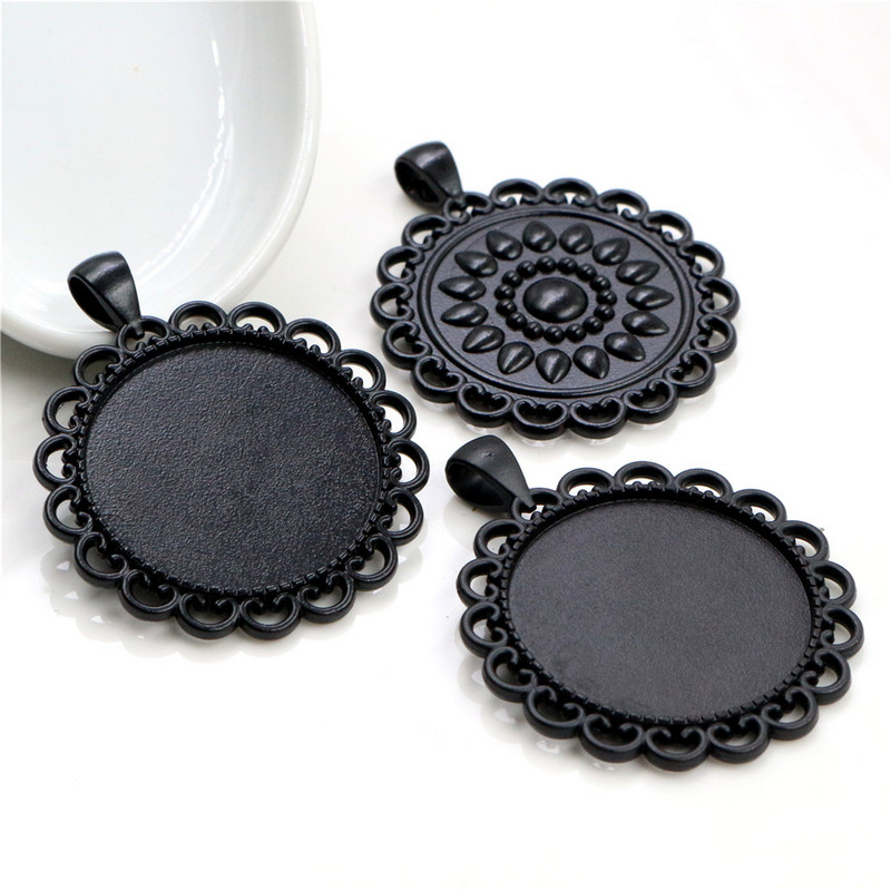 5db 30mm-es belső méretű antik ezüstözött bronz fekete 3 szín klasszikus stílusú kabochon alap beállító bűbáj medál