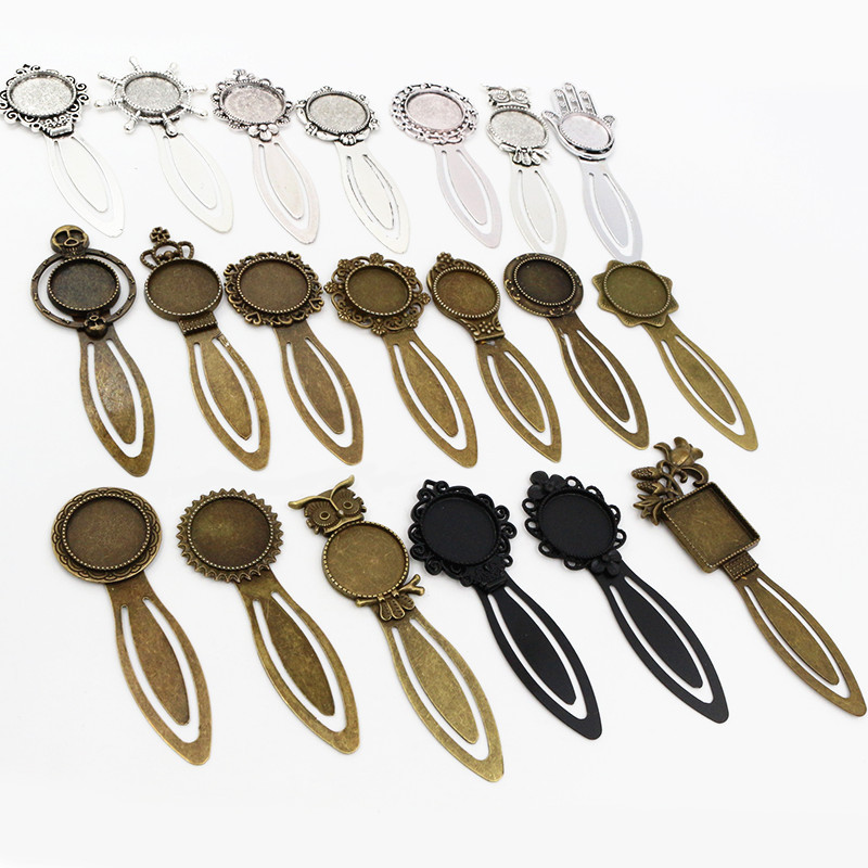 Mood 2tk 18mm 20mm Sisemõõt Antiik hõbetatud pronksmust Lihtne stiil Käsitsi valmistatud järjehoidja Cabochon Base Cameo Setting