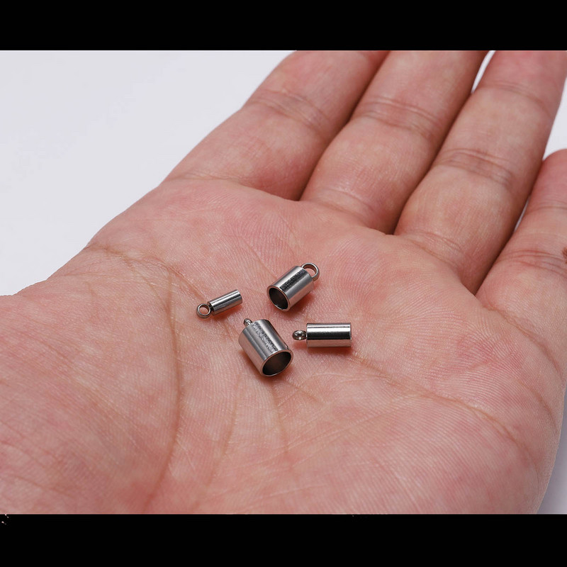 10 tk/partii roostevabast terasest otsakork, mis sobib 1,5–10 mm tutiga nahast nööri otsakorkiga käevõru ehete valmistamise tarvikute jaoks