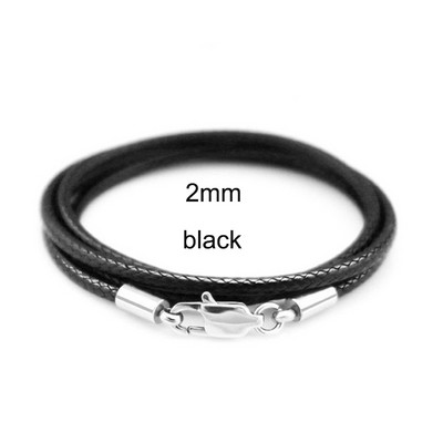 1 1,5 2,0 mm fekete bőr viaszos zsinór szál zsinór pánt rozsdamentes acél kapocs nyaklánc kötél barkács ékszer készítés medálhoz