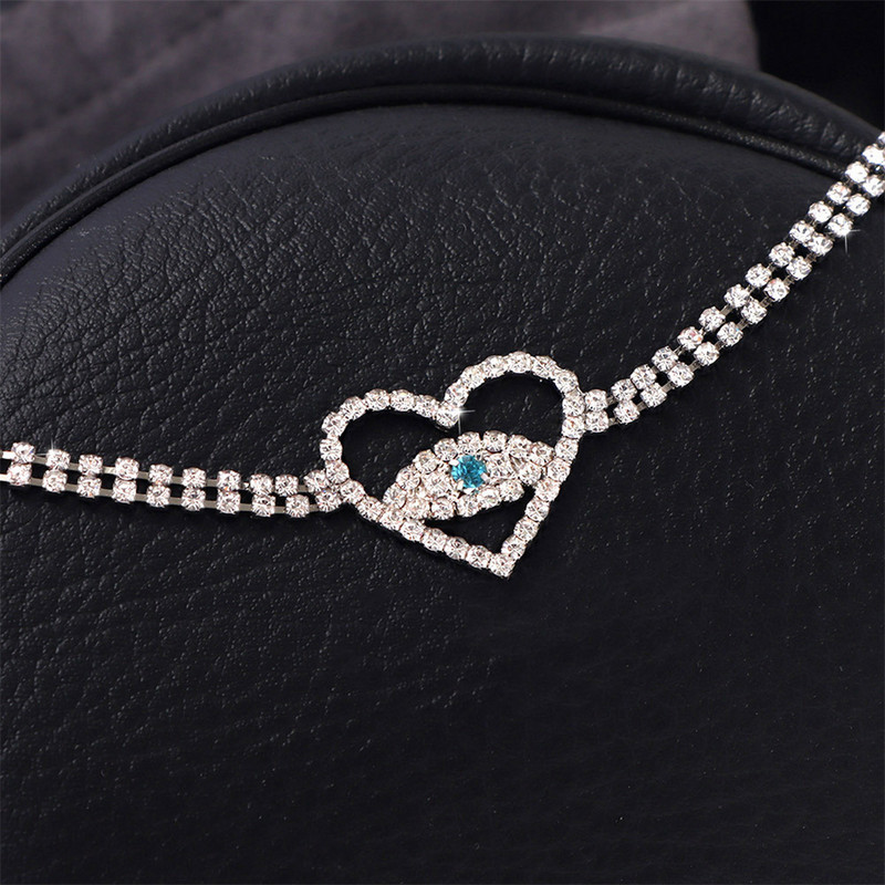 Charm Hollow Love Rhinestone Golden Anklets for Women Love Demon's Eye Foot Chain Bling Beach Jewelry Accessories