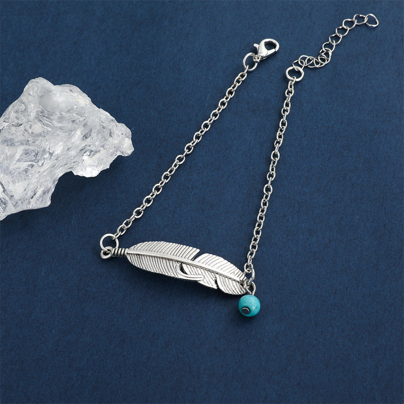 Vintažinės metalinės plunksnos pakabos kulkšnies apyrankė moterims Vyrams Madinga pėdų grandinėlė Vasaros paplūdimio papuošalų aksesuarai