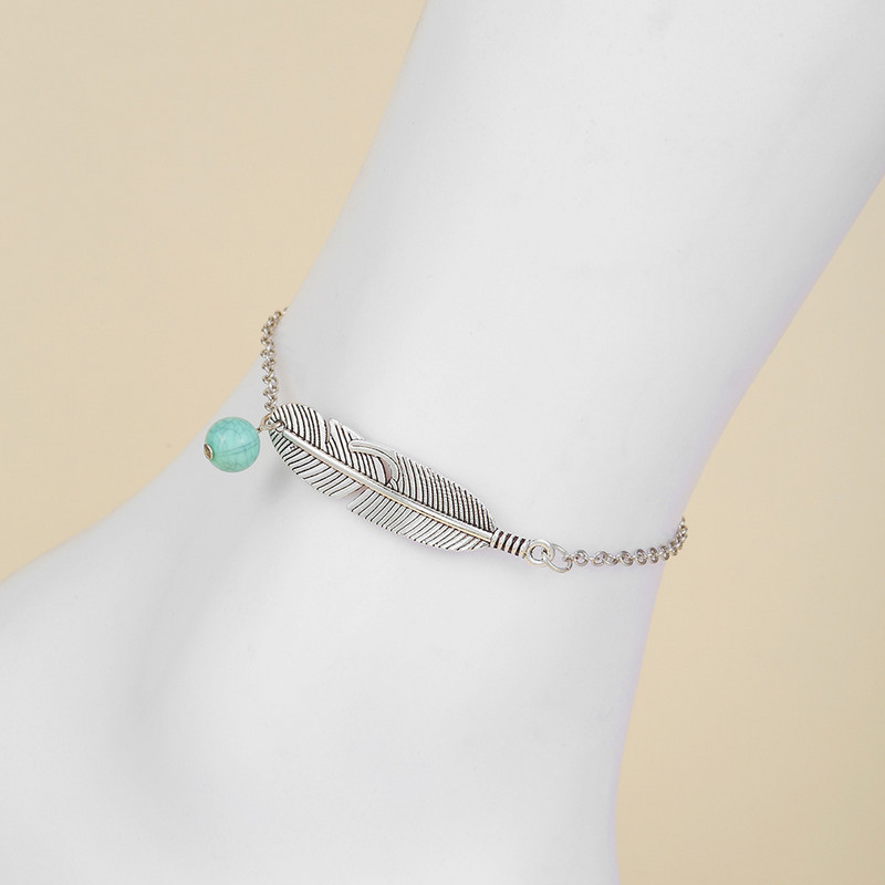 Vintažinės metalinės plunksnos pakabos kulkšnies apyrankė moterims Vyrams Madinga pėdų grandinėlė Vasaros paplūdimio papuošalų aksesuarai