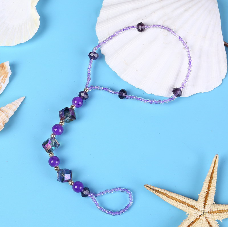 Essential Girls Barefoot Sandal Foot Jewelry Purple Glass Crystal Beads Stretch Anklet Chain Tornozeleira Unique