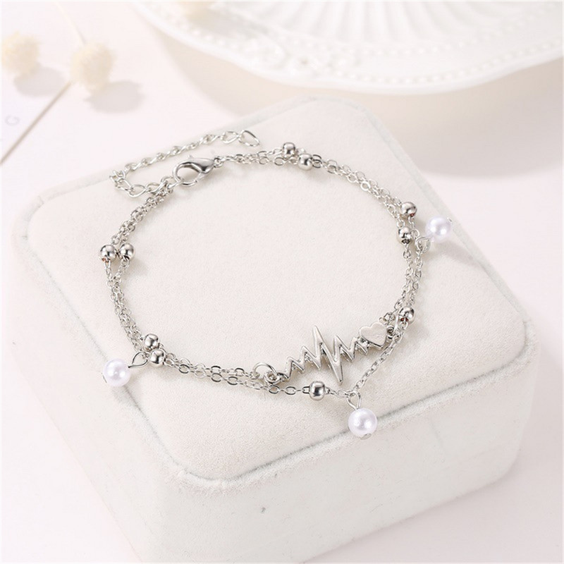 Fashion Metal Heartbeat κρεμαστό βραχιόλι στον αστράγαλο για γυναίκες με μαργαριταρένια αλυσίδα ποδιών καλοκαιρινά αξεσουάρ για κοσμήματα παραλίας