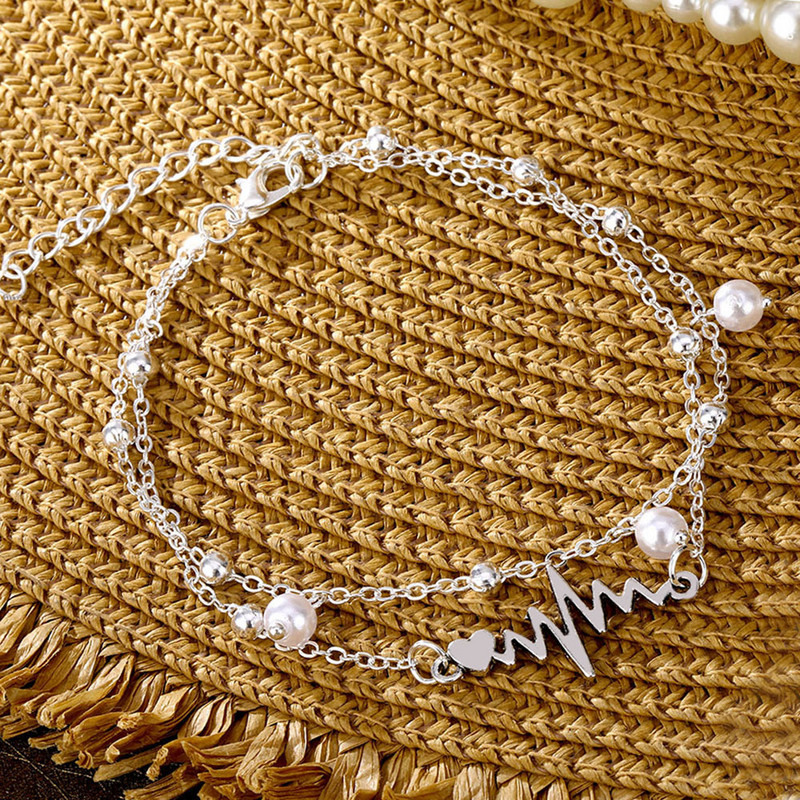 Fashion Metal Heartbeat κρεμαστό βραχιόλι στον αστράγαλο για γυναίκες με μαργαριταρένια αλυσίδα ποδιών καλοκαιρινά αξεσουάρ για κοσμήματα παραλίας