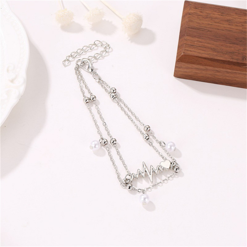 Fashion Metal Heartbeat κρεμαστό βραχιόλι στον αστράγαλο για γυναίκες με μαργαριταρένια αλυσίδα ποδιών καλοκαιρινά αξεσουάρ για κοσμήματα παραλίας