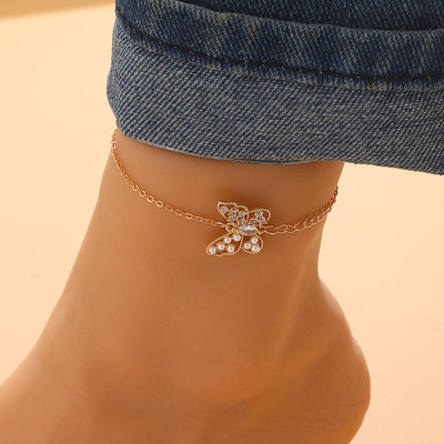 Βραχιόλι με στρας με κούφια πεταλούδα για γυναικεία αλυσίδα ποδιών για καλοκαιρινά κοσμήματα παραλίας