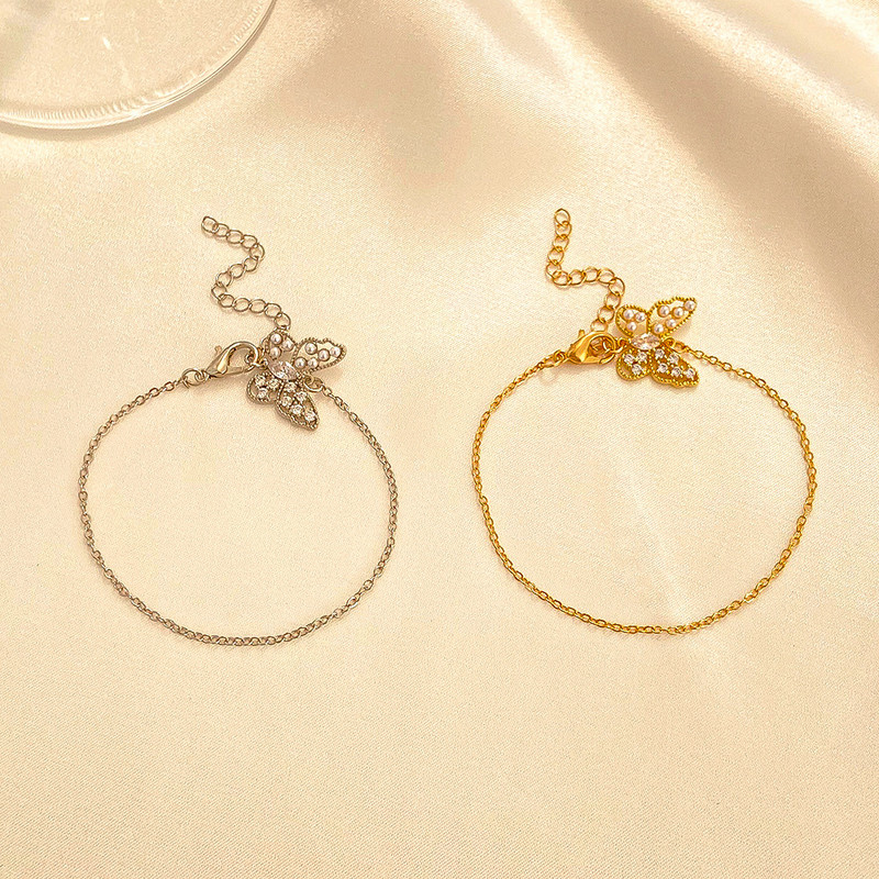 Βραχιόλι με στρας με κούφια πεταλούδα για γυναικεία αλυσίδα ποδιών για καλοκαιρινά κοσμήματα παραλίας