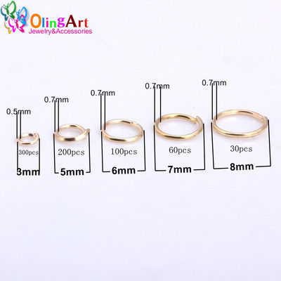 OlingArt KC επίχρυσο Δαχτυλίδι άλματος 3mm/4mm/5mm/6mm/7mm/8mm θηλιά σύνδεσης Μικτού μεγέθους DIY κοσμήματα Σύνδεσμος Διάμετρος σύρματος 0,7mm
