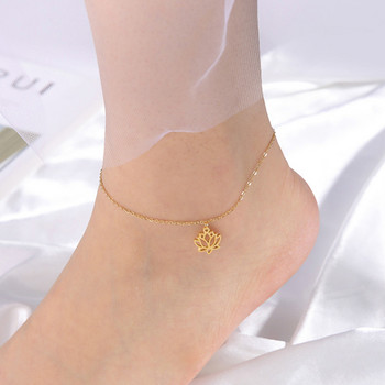Lucktune Lotus Flower Charms Глезени за жени Верижка за крака от неръждаема стомана Плажна гривна за глезена Сандали Бохо бижута Модерен подарък