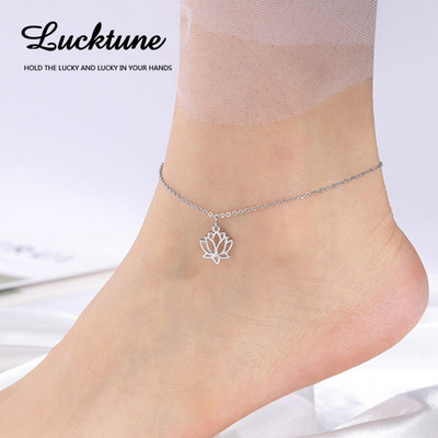 Lucktune Flor de Lotus Charms gleznele pentru femei Lanț de picioare din oțel inoxidabil gleznă de plajă brățară sandale bijuterii boho cadou la modă