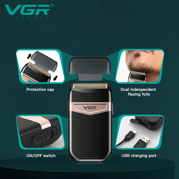 VGR Foil Shaver Professional Electric Shavers Dual Independent Flexing Foils Ξυριστική μηχανή προσώπου Αδιάβροχη κοπή γενειάδας για άνδρες V-331