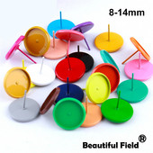 30db Fit 8mm 10mm 12mm 14mm Cabochons Fülbevaló Talp Fülbeállítás Színes bevonatú kerek Cameo talp Üres Rózsa Piros Dugóval