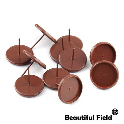 30db Fit 8mm 10mm 12mm 14mm Cabochons Fülbevaló Talp Fülbeállítás Színes bevonatú kerek Cameo talp Üres Rózsa Piros Dugóval