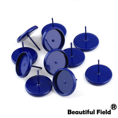 30db Fit 8mm 10mm 12mm 14mm Cabochons Fülbevaló Talp Fülbeállítás Színes bevonatú kerek Cameo talp Üres Rózsa Piros Dugóval