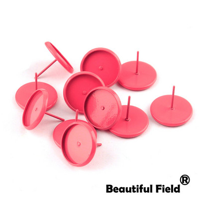 30db Fit 8mm 10mm 12mm 14mm Cabochons Fülbevaló Talp Fülbeállítás Színes bevonatú kerek Cameo talp Üres Rózsa Piros Dugóval