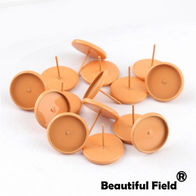 30db Fit 8mm 10mm 12mm 14mm Cabochons Fülbevaló Talp Fülbeállítás Színes bevonatú kerek Cameo talp Üres Rózsa Piros Dugóval