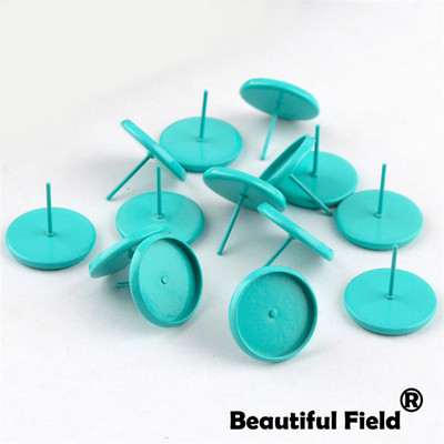 30db Fit 8mm 10mm 12mm 14mm Cabochons Fülbevaló Talp Fülbeállítás Színes bevonatú kerek Cameo talp Üres Rózsa Piros Dugóval