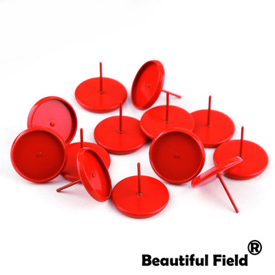 30db Fit 8mm 10mm 12mm 14mm Cabochons Fülbevaló Talp Fülbeállítás Színes bevonatú kerek Cameo talp Üres Rózsa Piros Dugóval